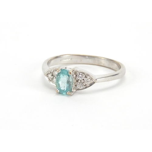 1020 - 18ct white gold Paraiba tourmaline and diamond ring, size N, approximate weight 2.9g