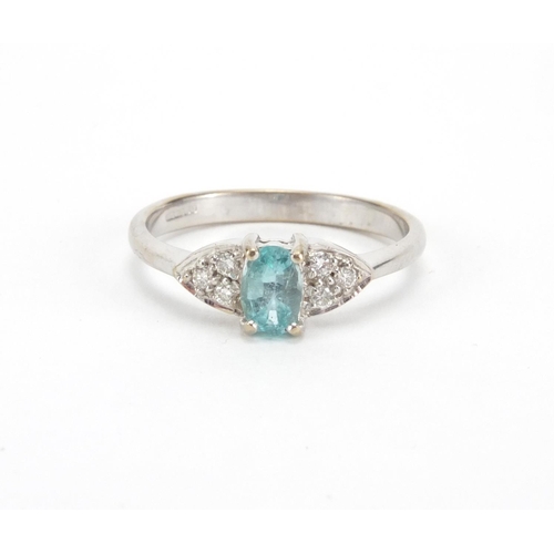 1020 - 18ct white gold Paraiba tourmaline and diamond ring, size N, approximate weight 2.9g