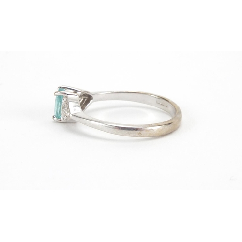 1020 - 18ct white gold Paraiba tourmaline and diamond ring, size N, approximate weight 2.9g