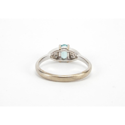 1020 - 18ct white gold Paraiba tourmaline and diamond ring, size N, approximate weight 2.9g