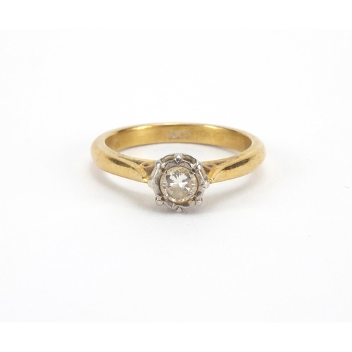 1011 - 18ct gold diamond solitaire ring, size K, approximate weight 3.4g