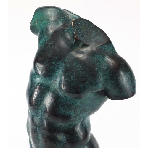 26 - Patinated bronze study of a classical torso, on square marble base, overall 39cm high