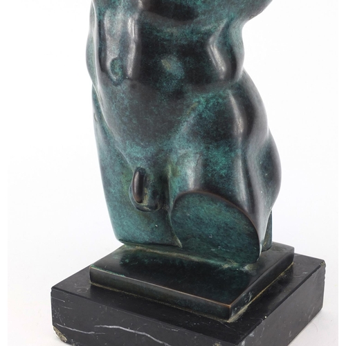 26 - Patinated bronze study of a classical torso, on square marble base, overall 39cm high