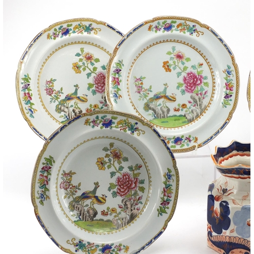698 - Six early Spode stoneware plates together with a 19th century iron stone jug, the plates all 25cm in... 