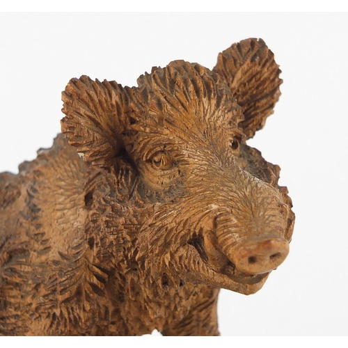 45 - Black forest carved wild boar, 15.5cm in length