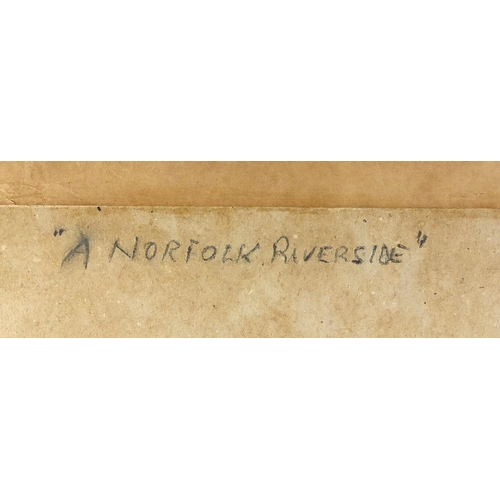 1377 - ** DESCRIPTION AMENDED 03/11 ** A Norfolk riverside, mixed media, bearing a monogram ES, inscribed v... 