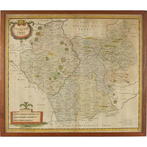 257A - Two 19th century hand coloured maps including a Leicestershire example by Robert Morden, both framed... 