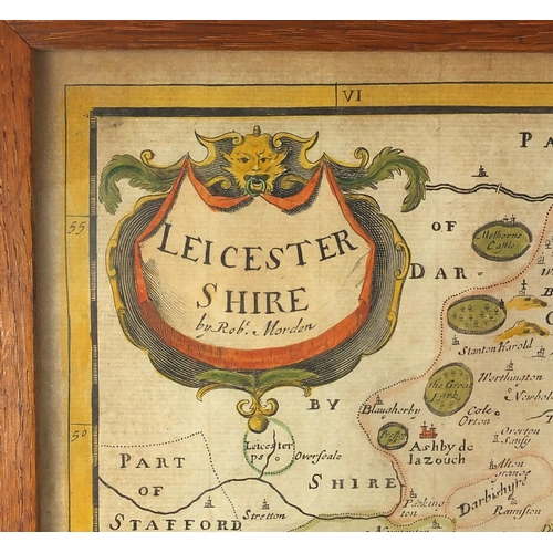 257A - Two 19th century hand coloured maps including a Leicestershire example by Robert Morden, both framed... 
