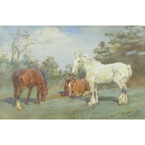 1155 - Thomas Ivester Lloyd - Work horses, set of nine heightened watercolours, all framed, each 49cm x 31.... 