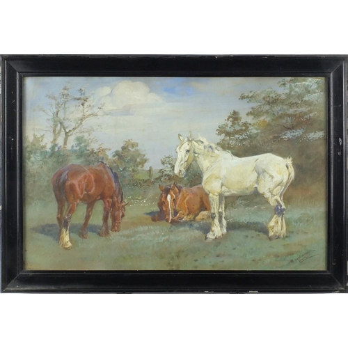 1155 - Thomas Ivester Lloyd - Work horses, set of nine heightened watercolours, all framed, each 49cm x 31.... 