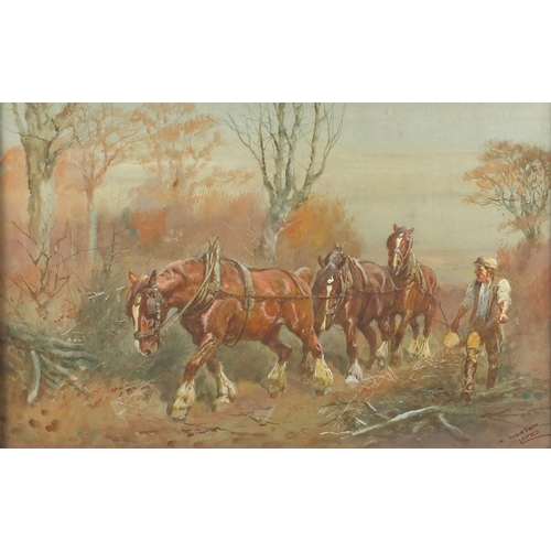 1155 - Thomas Ivester Lloyd - Work horses, set of nine heightened watercolours, all framed, each 49cm x 31.... 