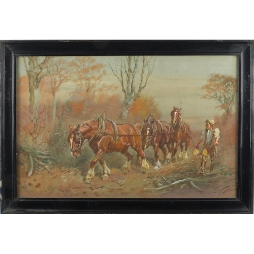 1155 - Thomas Ivester Lloyd - Work horses, set of nine heightened watercolours, all framed, each 49cm x 31.... 