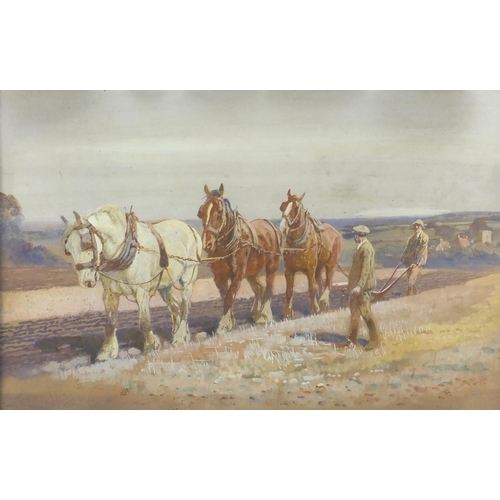 1155 - Thomas Ivester Lloyd - Work horses, set of nine heightened watercolours, all framed, each 49cm x 31.... 