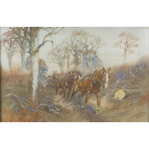 1155 - Thomas Ivester Lloyd - Work horses, set of nine heightened watercolours, all framed, each 49cm x 31.... 