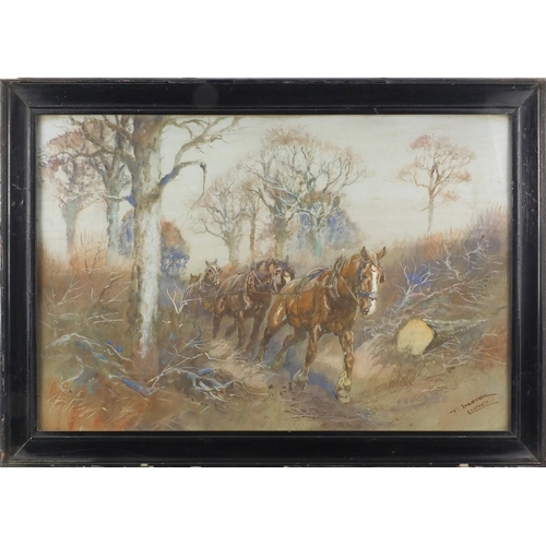 1155 - Thomas Ivester Lloyd - Work horses, set of nine heightened watercolours, all framed, each 49cm x 31.... 