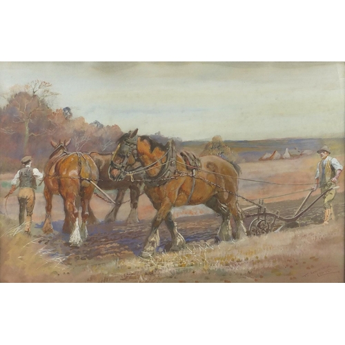 1155 - Thomas Ivester Lloyd - Work horses, set of nine heightened watercolours, all framed, each 49cm x 31.... 