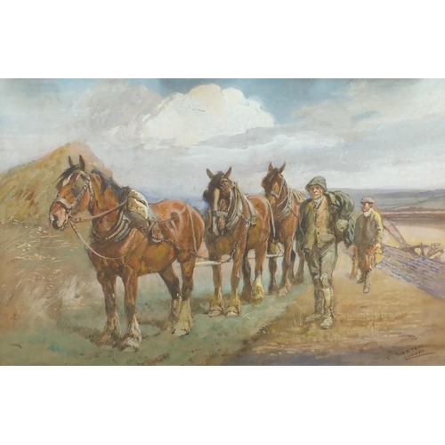 1155 - Thomas Ivester Lloyd - Work horses, set of nine heightened watercolours, all framed, each 49cm x 31.... 