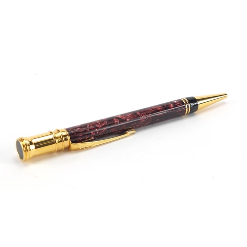 119 - Parker duofold red marbleised ball point pen with case and box
