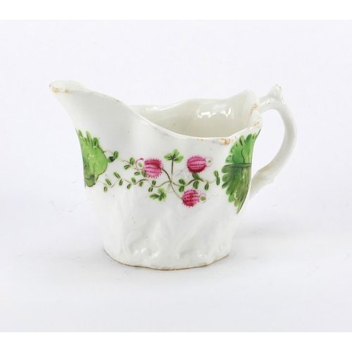 688 - 18th Century English porcelain low Chelsea ewer creamer hand painted with a band of nuts and leaves,... 