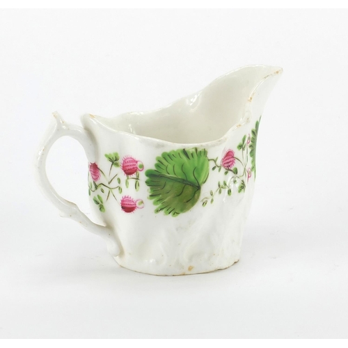 688 - 18th Century English porcelain low Chelsea ewer creamer hand painted with a band of nuts and leaves,... 