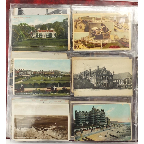 265 - Eastbourne postcards some photgraphic arranged in an album including The Lighthouse, Beachy Head, Th... 