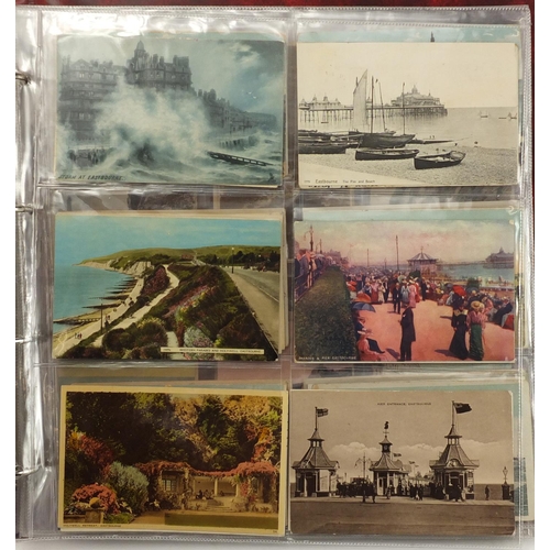 265 - Eastbourne postcards some photgraphic arranged in an album including The Lighthouse, Beachy Head, Th... 
