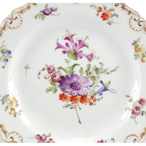 722 - Meissen porcelain plate together with a dish with pierced rim, both hand painted with flowers and wi... 