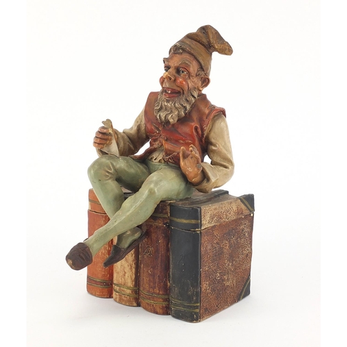 712 - Gnome terracotta biscuit box and cover, impressed BU035 to the base, 25cm high