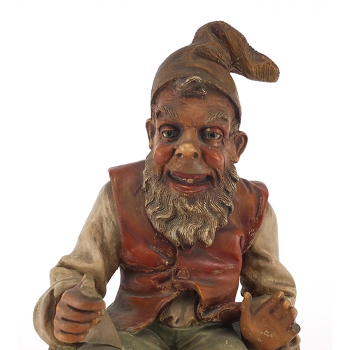 712 - Gnome terracotta biscuit box and cover, impressed BU035 to the base, 25cm high
