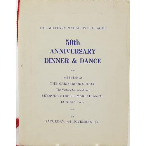238 - The Military medallists league 50th Anniversary dinner and dance menu, signed in ink by Odette Hallo... 