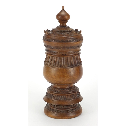 49 - 19th century Russian turned wooden container, 28.5cm high