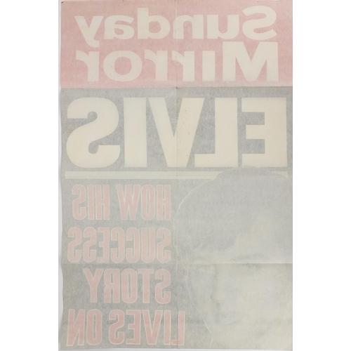 245 - Vintage Sunday Mirror billboard poster, Elvis How His Success Story Lives On, 74cm x 49cm