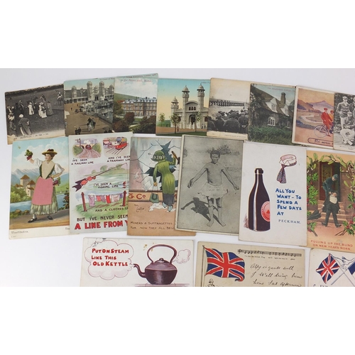 267 - Mostly Military, railway, sporting and comical postcards including Fleet Bicycles for Speed and Reli... 