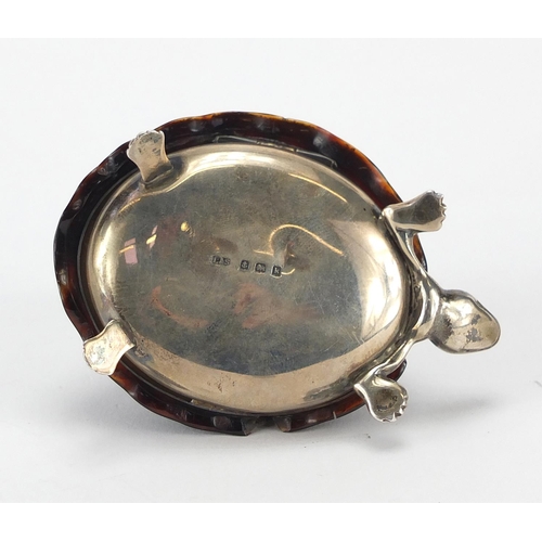 93 - Novelty silver and tortoiseshell vesta in the form of a tortoise, the hinged lid opening to reveal a... 