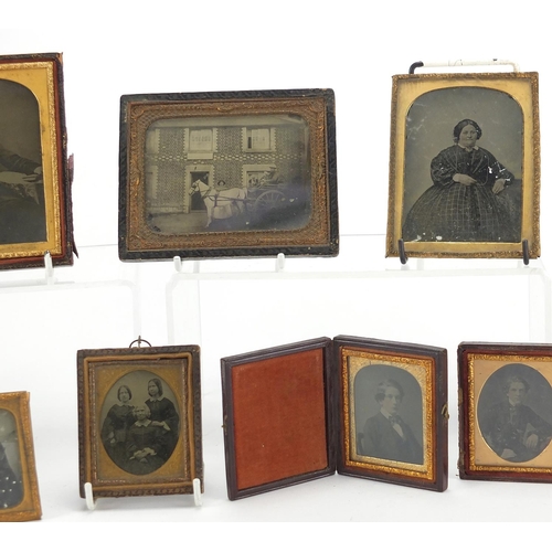 247 - Group of 19th century ambrotypes, daguerreotypes and tin types photographs, most with gilt apertures... 