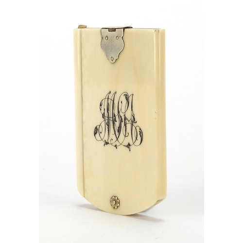 65 - Victorian ivory sliding aide memoire with concealed pencil, 9cm high x 5.5cm wide