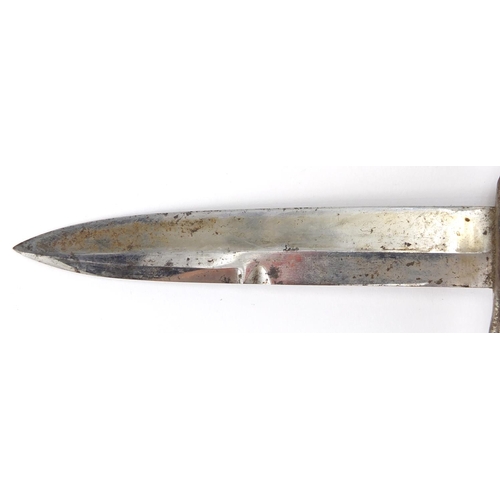 78 - Taxidermy interest hunting knife with deer's foot handle and leather sheath, 25cm in length