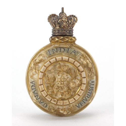 701 - Royal Worcester blush ivory commemorative scent bottle, the central medallion of young Queen Victori... 