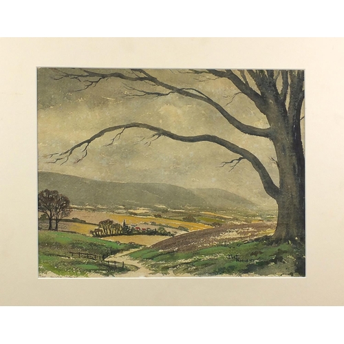 1156 - Charles Knight - The South Downs, double sided watercolour onto card, mounted, unframed, 34.5cm x 27... 