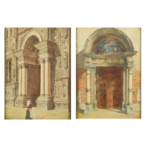 1218 - J De Caynoth Ballardie - Milano and Porta Maggiore, pair of architectural watercolours, both framed,... 