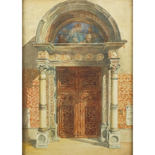 1218 - J De Caynoth Ballardie - Milano and Porta Maggiore, pair of architectural watercolours, both framed,... 