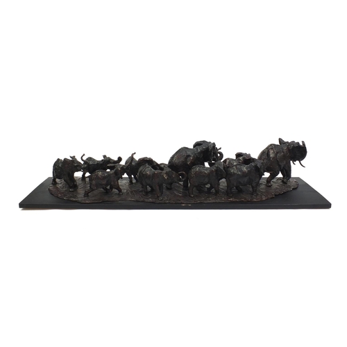 20 - José-Maria David 1944-2015, large patinated bronze Herd Of Twelve Elephants, signed, numbered 1/8 an... 