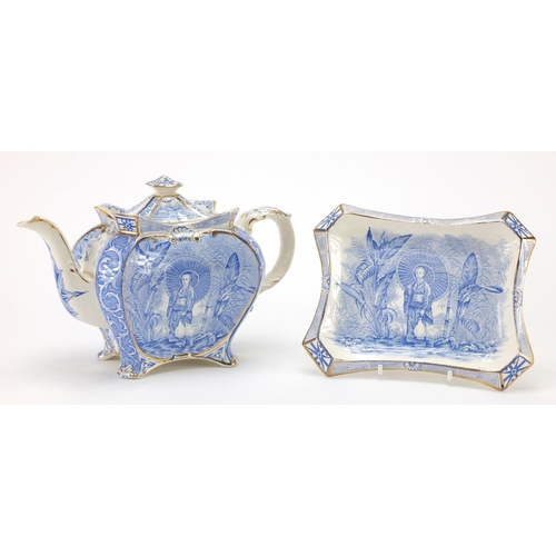 702 - Victorian Aesthetic teapot on stand printed in the chinoiserié manner, impressed marks and RD223699 ... 