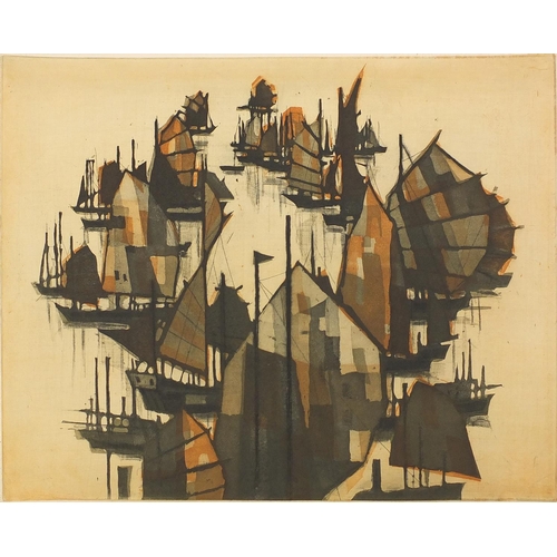 1443 - Otto Eglau - Junks V, pencil signed coloured etching limited edition 29/50, unframed, 62cm x 51cm