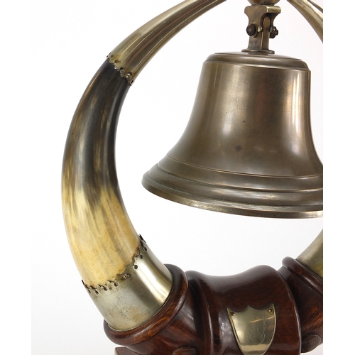 55 - Victorian oak and horn dinner bell, 37cm high