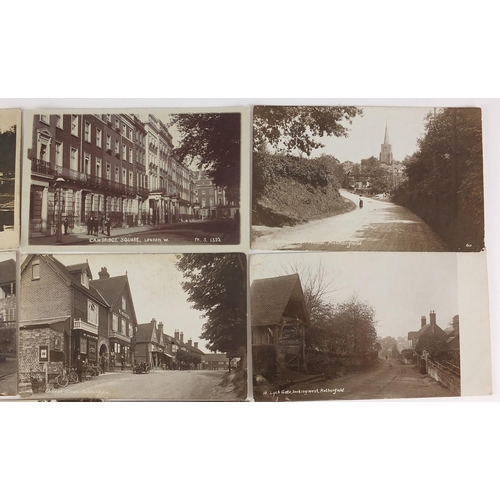 263 - Eleven black and white photographic postcards including Maidstone Bridge, Church Street Rotherfield,... 