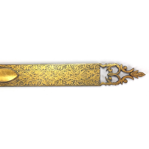 640 - Ottoman damascened calligraphy tools housed in a fitted tooled leather case hand painted with floral... 