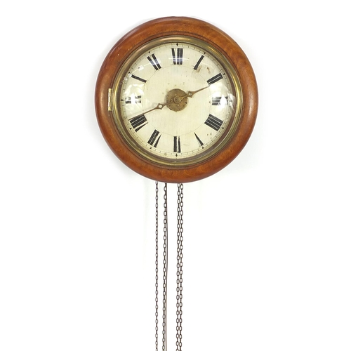 1140 - Victorian walnut post office alarm clock, 24.5cm in diameter