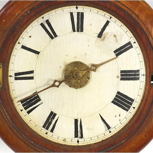 1140 - Victorian walnut post office alarm clock, 24.5cm in diameter