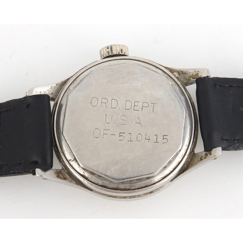 1071 - American Military interest World War II Waltham wristwatch with luminous hands, stamped Ord Depd U.S... 